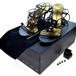 NIB Dolce & Gabbana Sexy Strap Up Stiletto Black Leather Shoes Size 36